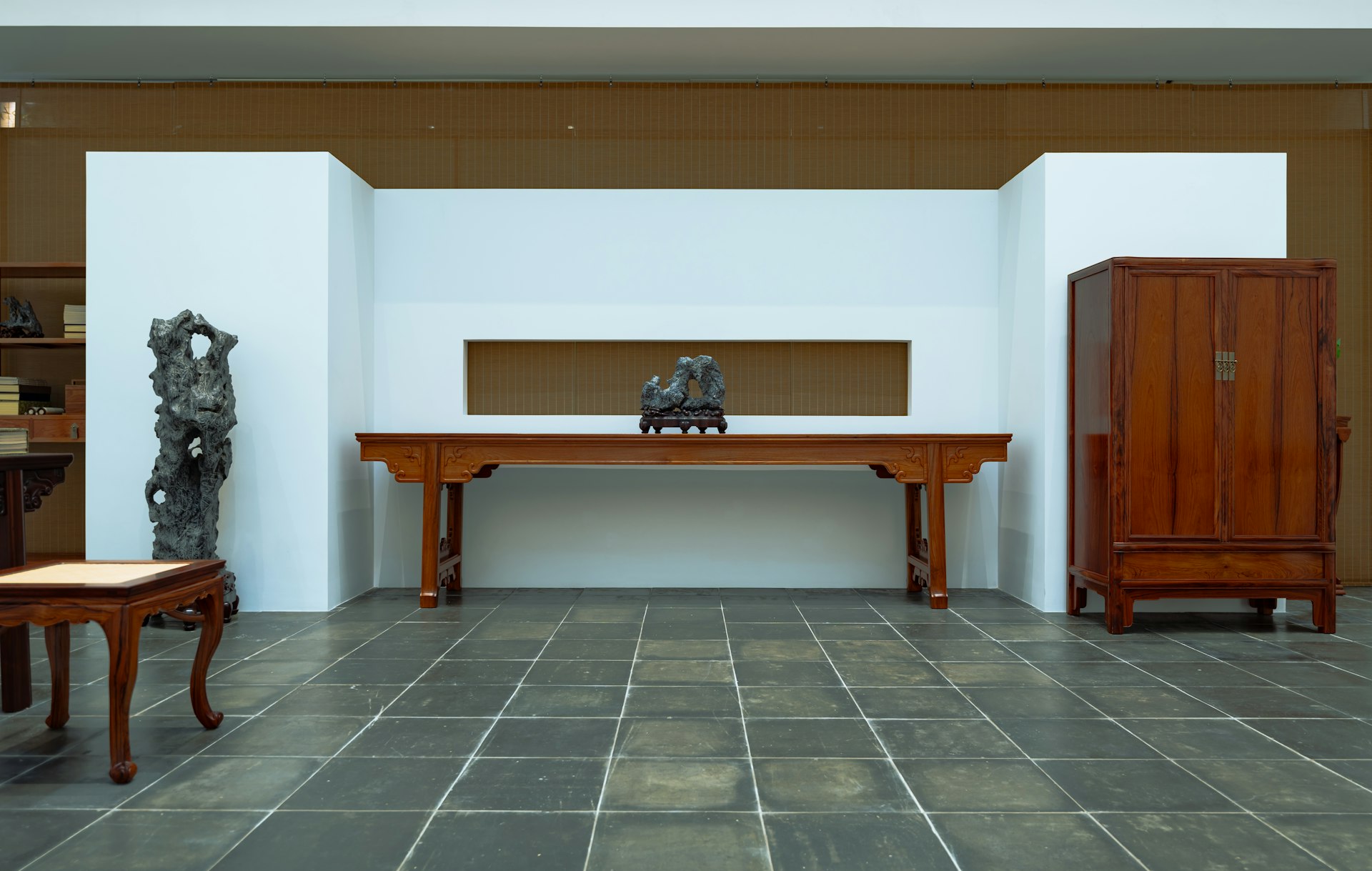 A room filled with furniture and a wooden table